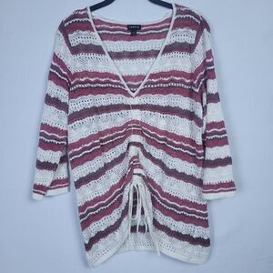Torrid Womens Crochet Cinched Front Top Sz 1x Multicolor Open Knit Boho Cottage